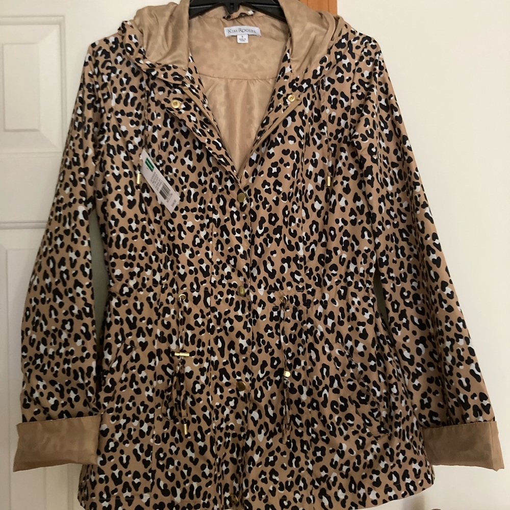 Leopard print rain coat, brand new, $25, sz small